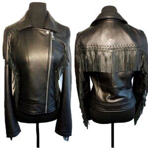 Amaryllis Leather Moto Fringe Biker Jacket